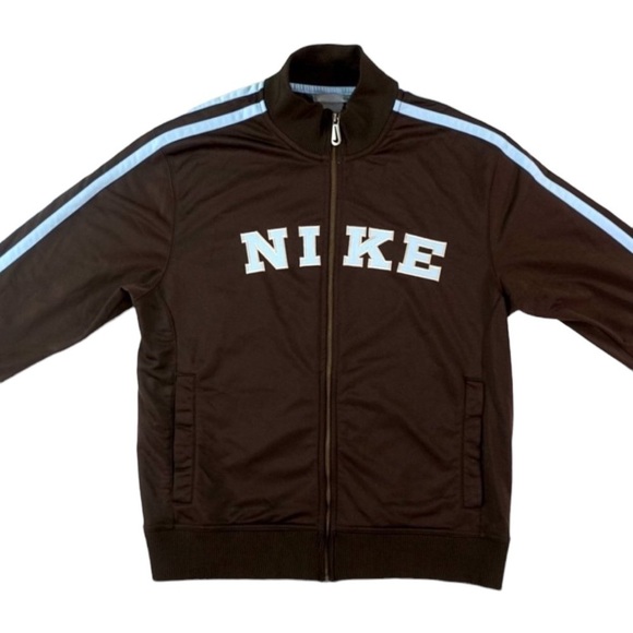 NIKE Vintage Y2K Spellout Track Zip Up Jacket in Brown / Baby Blue Size XL - Picture 3 of 9
